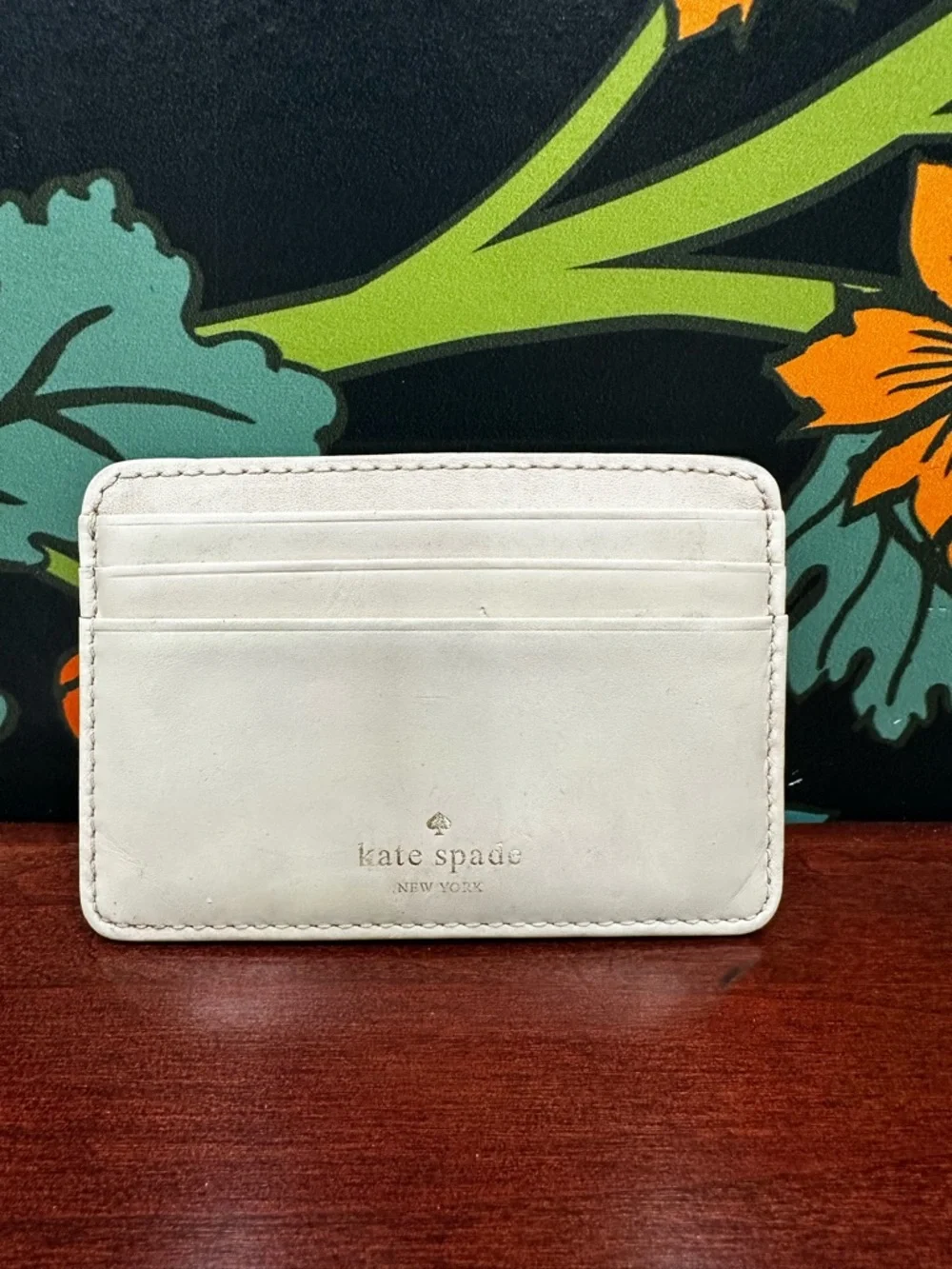 Kate Spade Green Ostrich Embossed Leather Card Holder Slim Wallet